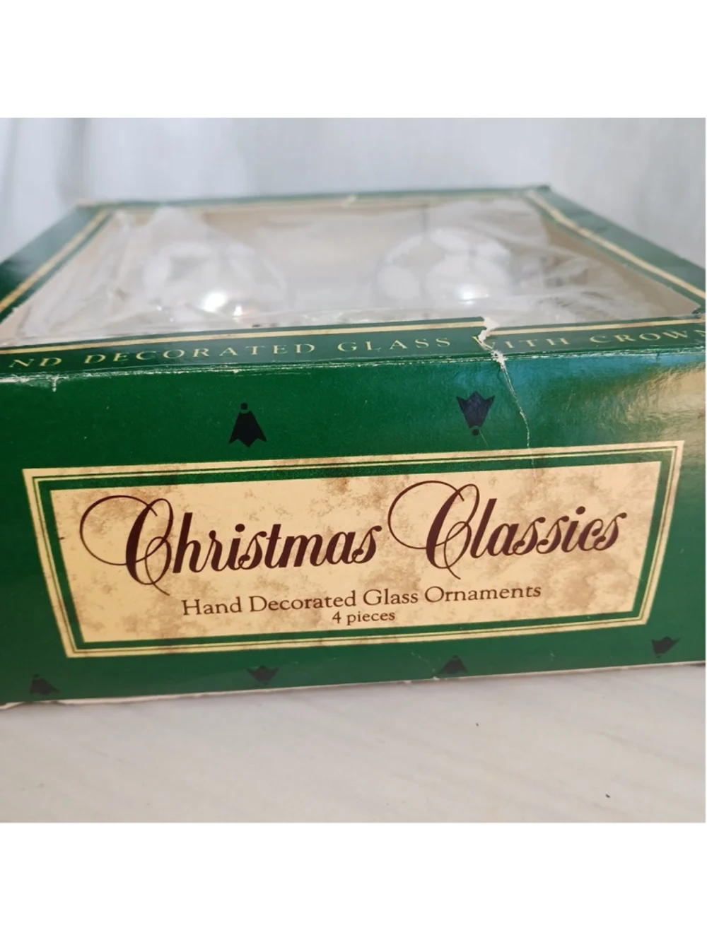 VTG Christmas By Krebs Hand Decorated White Flowers Embellished Glass Ornament